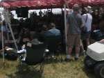 JUST before we started to play, hundreds of people descended on our tent