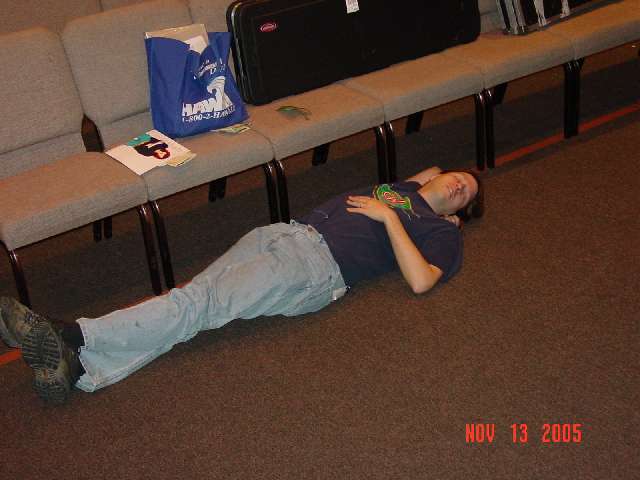 Karl taking a nap before the concert.